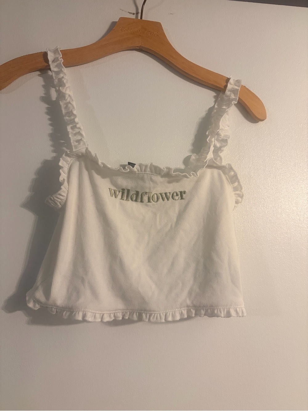 Forever 21 White 'Wildflower' Ruffle Strap Crop Top